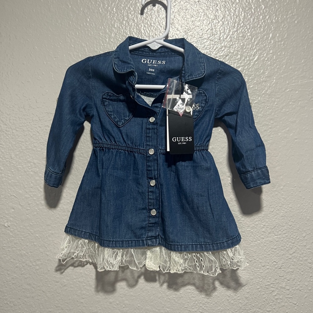Guess Kids Dark Blue Denim Dress with Lace Trim